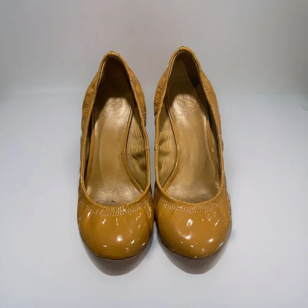 Tory Burch Eddie Ballet Wedges Patent Leather Brown Sz 6M